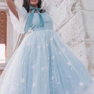 Elegant Blue Kids Dress with Snowflake Design